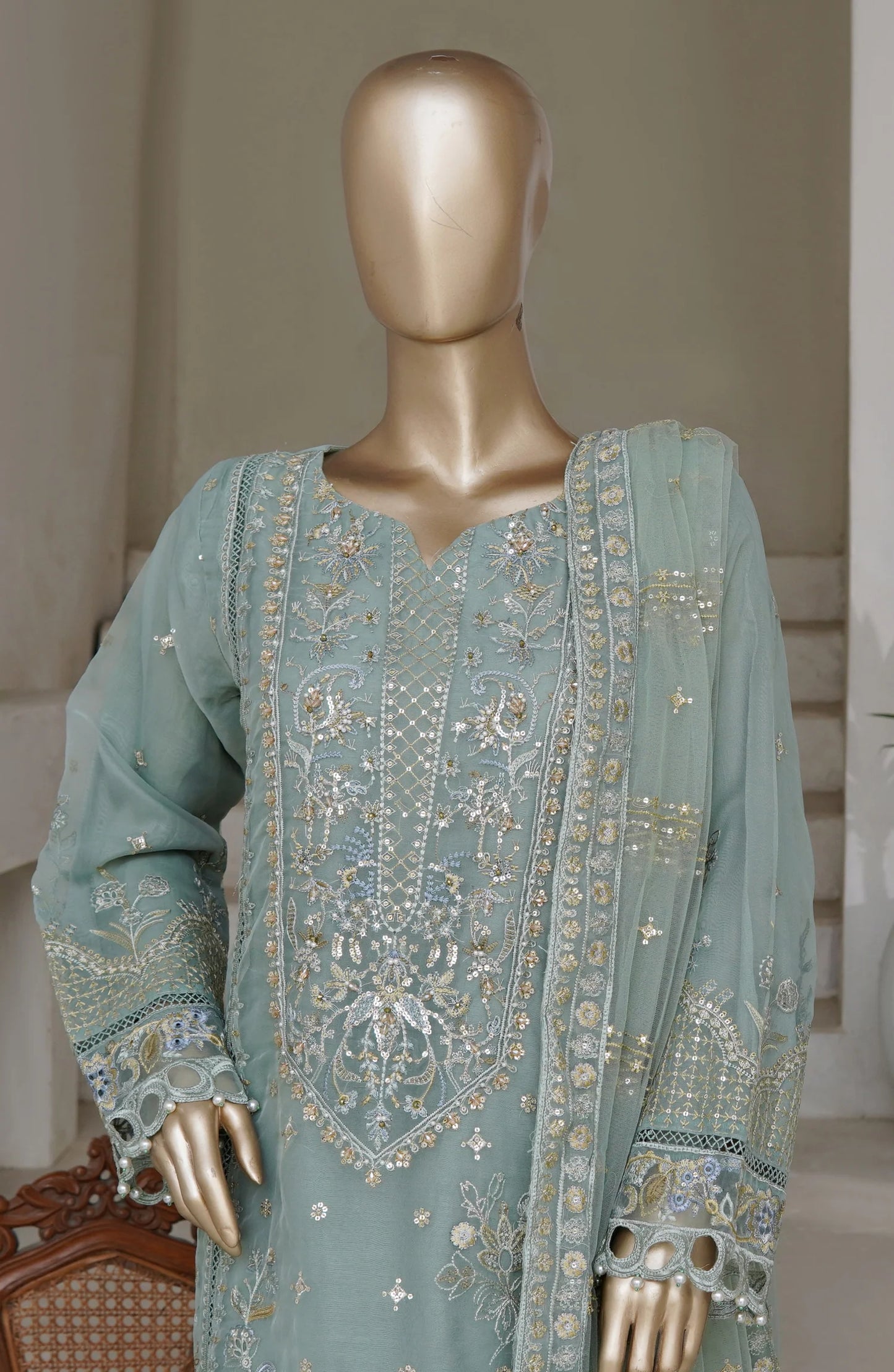 Sadabahar Mahpara Embroidered Organza Stitched - Luxe Organza Vol 17