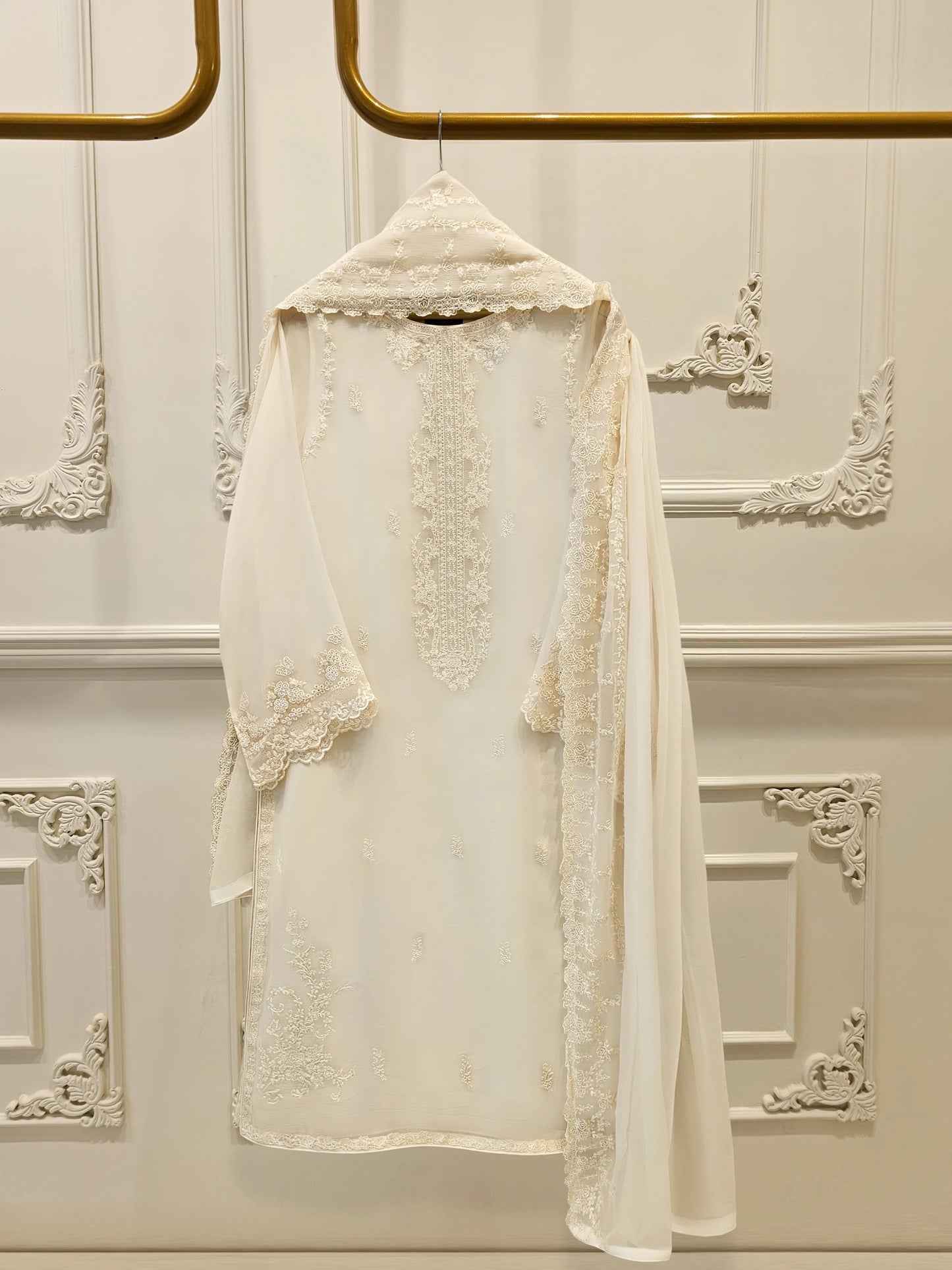 3 Piece - Pure Bamber Chiffon Embroidered Suit S112078