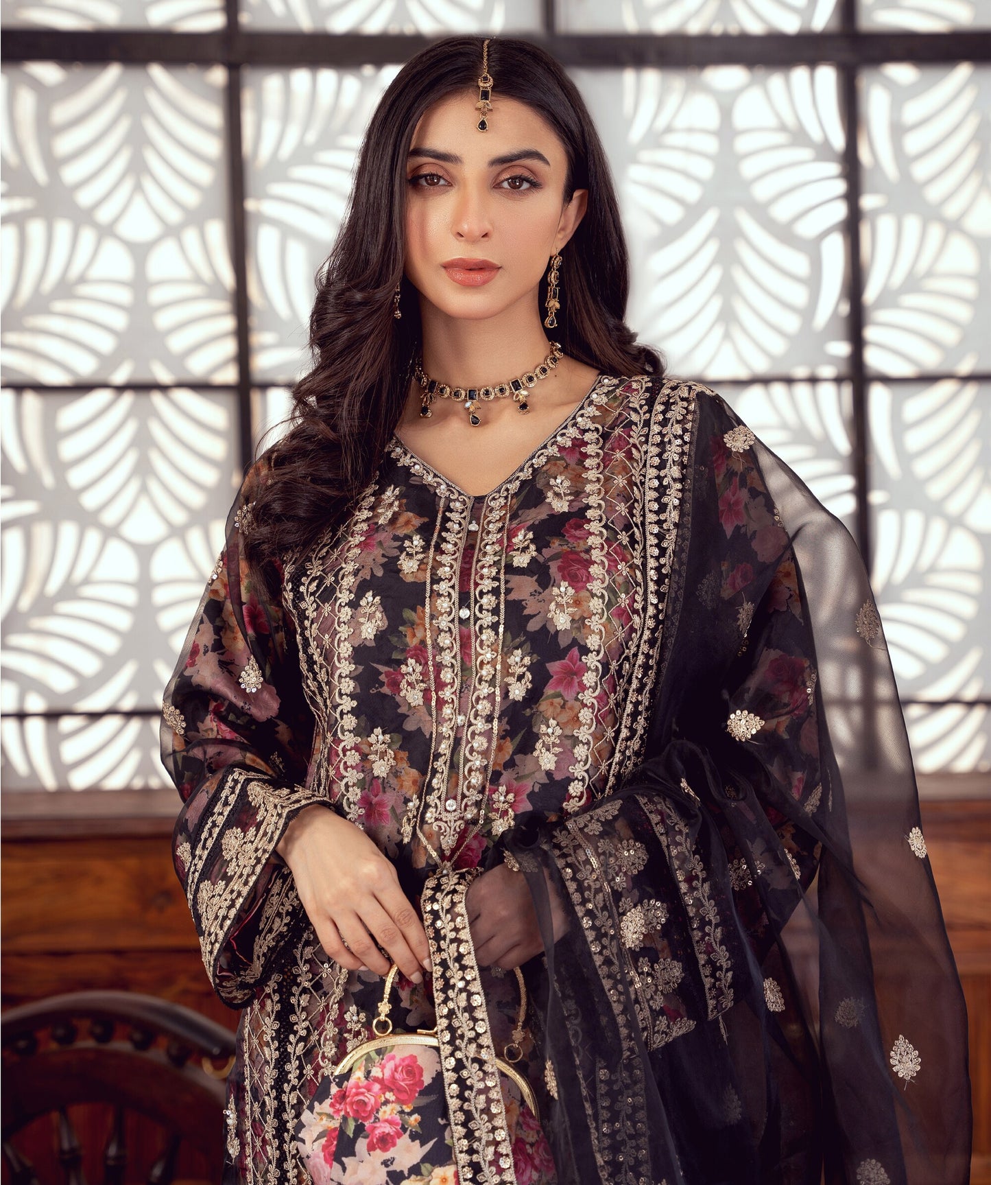 Exclusive Organza Floral Formal – 3pc Stitched Set