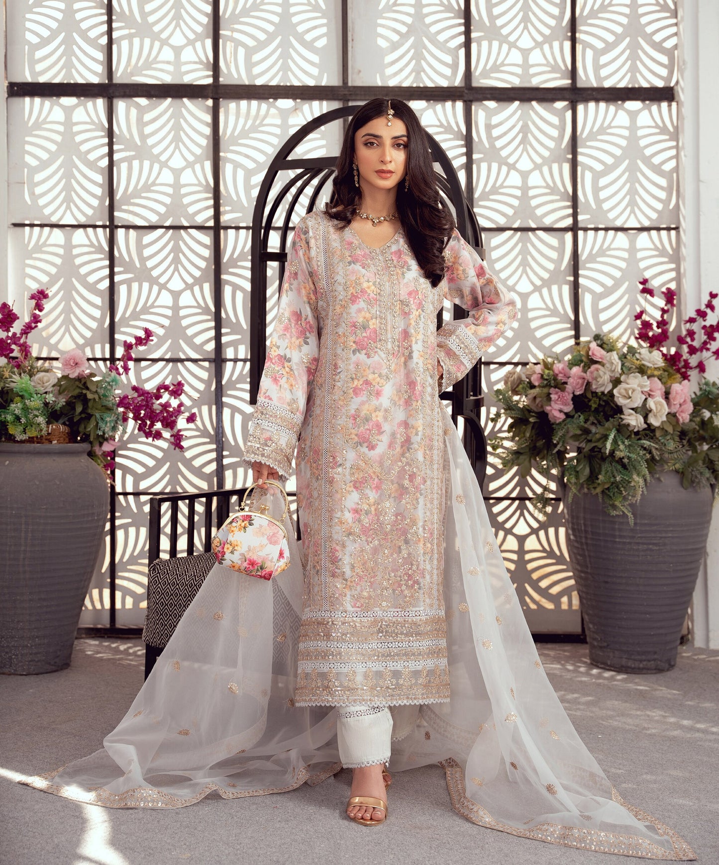 Exclusive Organza Floral Formal – 3pc Stitched Set