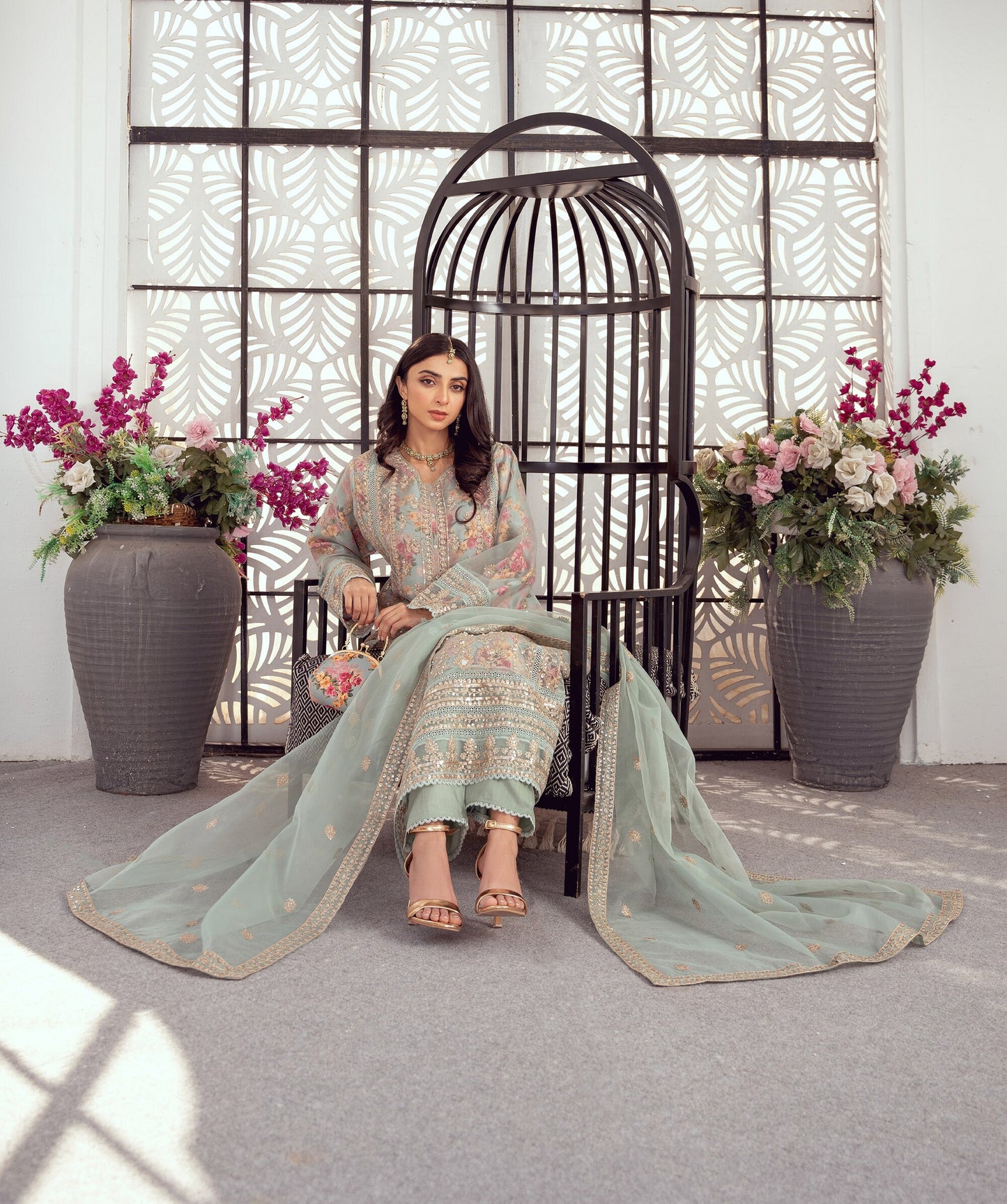 Exclusive Organza Floral Formal – 3pc Stitched Set
