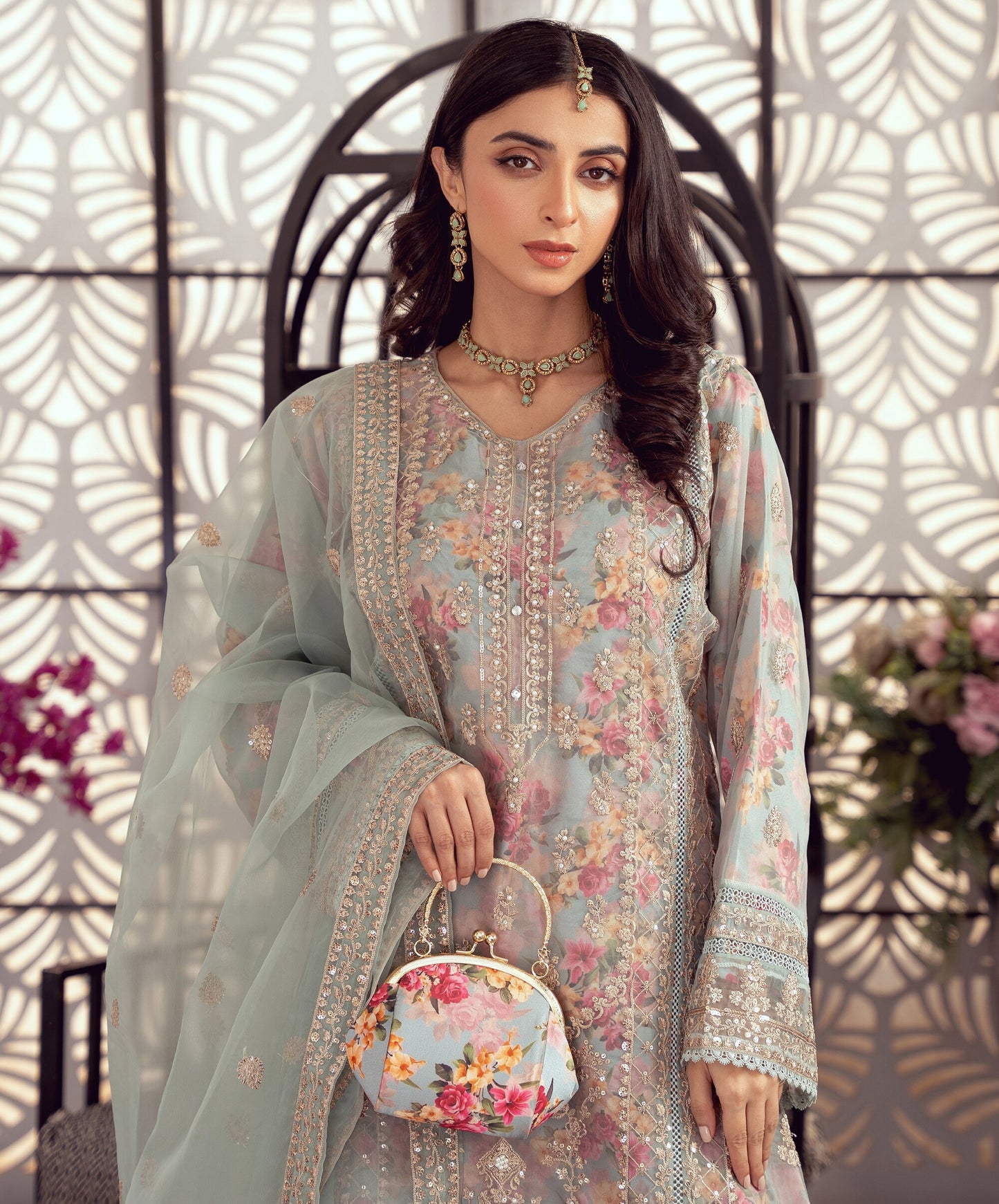 Exclusive Organza Floral Formal – 3pc Stitched Set
