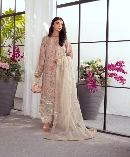 Exclusive Organza Floral Formal – 3pc Stitched Set