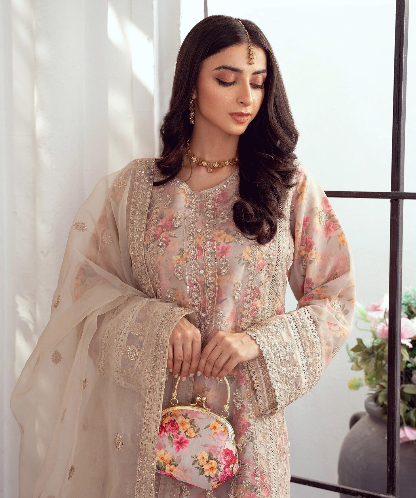 Exclusive Organza Floral Formal – 3pc Stitched Set