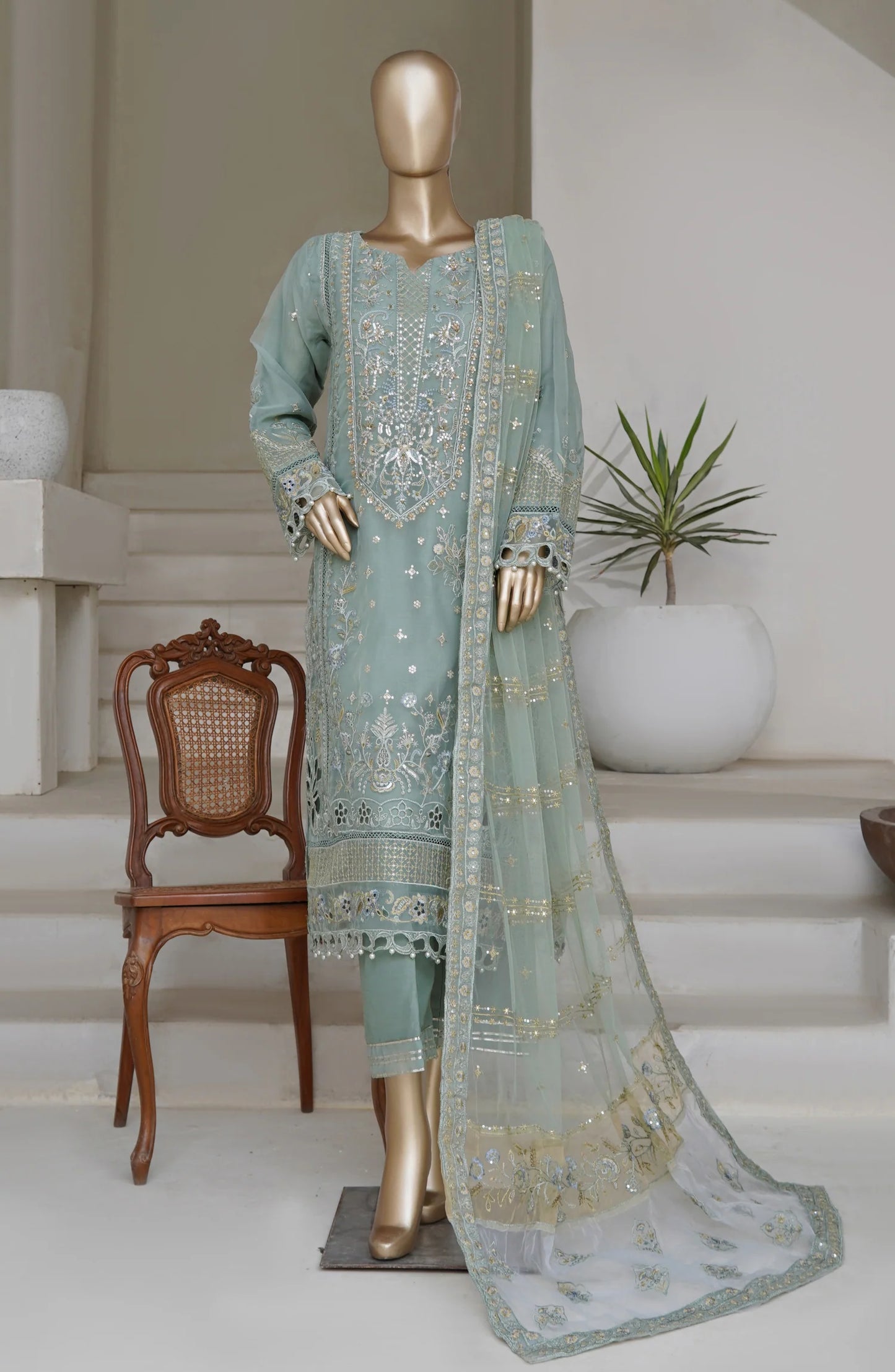 Sadabahar Mahpara Embroidered Organza Stitched - Luxe Organza Vol 17