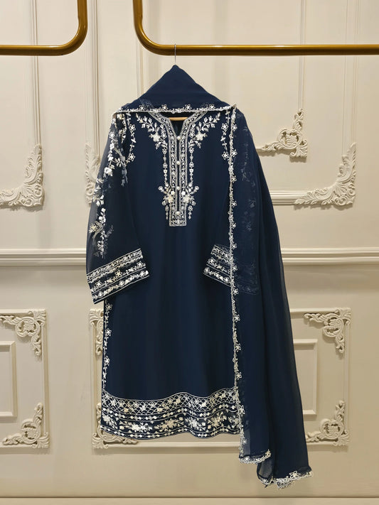 3 Piece - Bamber Chiffon Embroidered Suit S112254