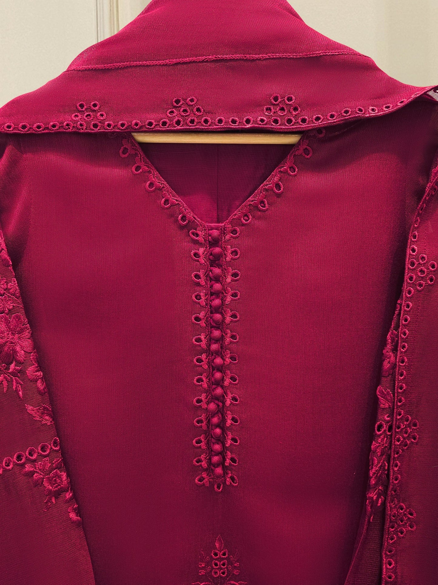 3 Piece - Pure Embroidered Cotton Net Suit S112428