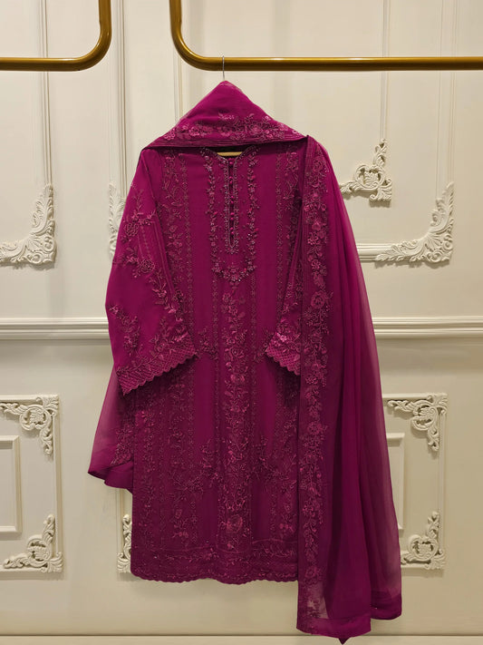 3 Piece - Pure Chiffon Embroidered Suit S112567