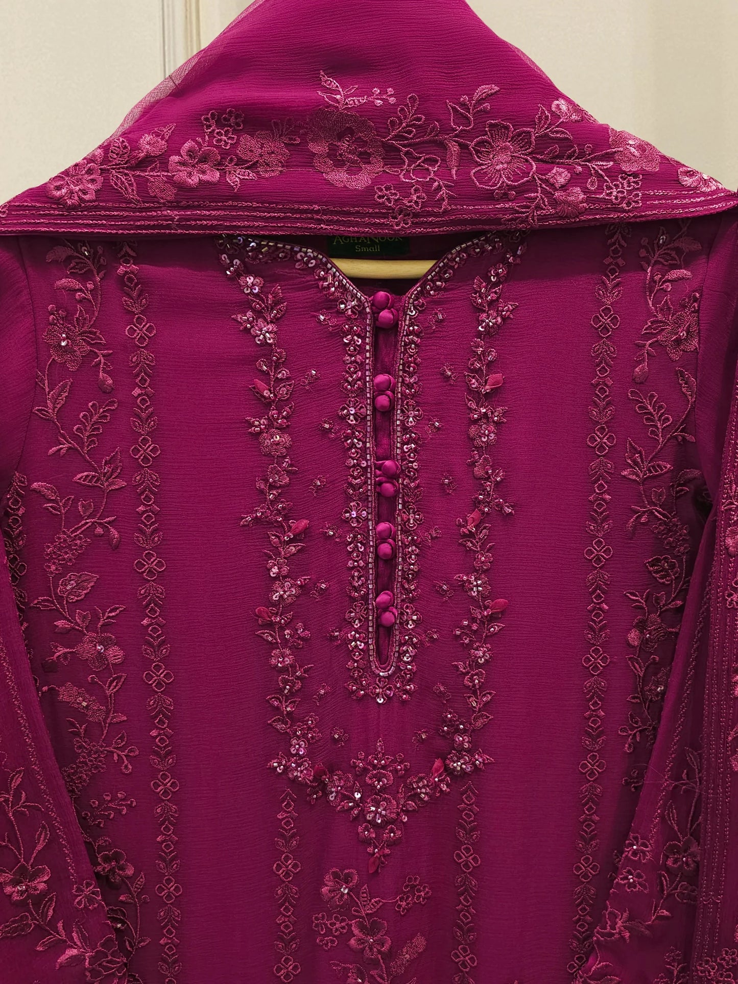 3 Piece - Pure Chiffon Embroidered Suit S112567