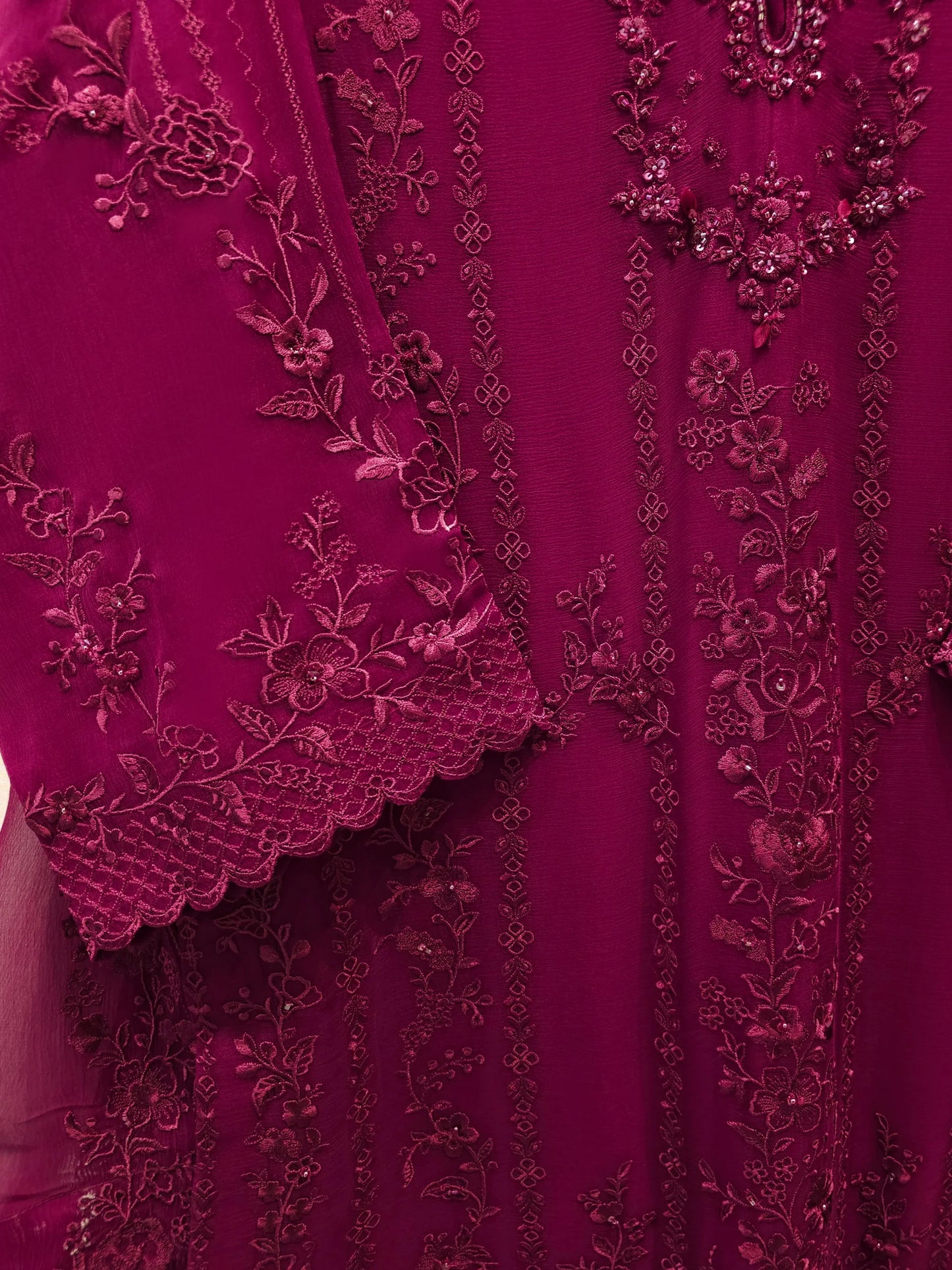 3 Piece - Pure Chiffon Embroidered Suit S112567