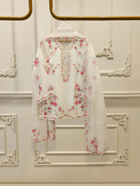 3 Piece - Pure Embroidered Cotton Net Suit S111969