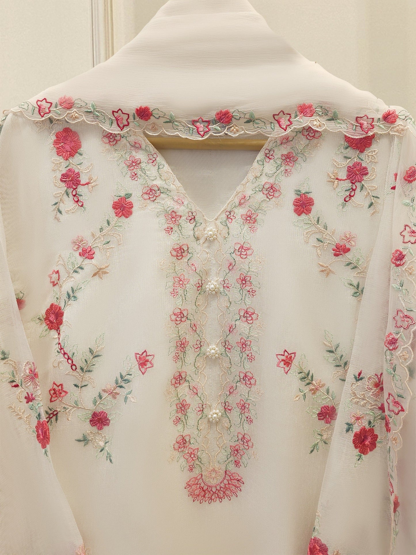3 Piece - Pure Embroidered Cotton Net Suit S111969