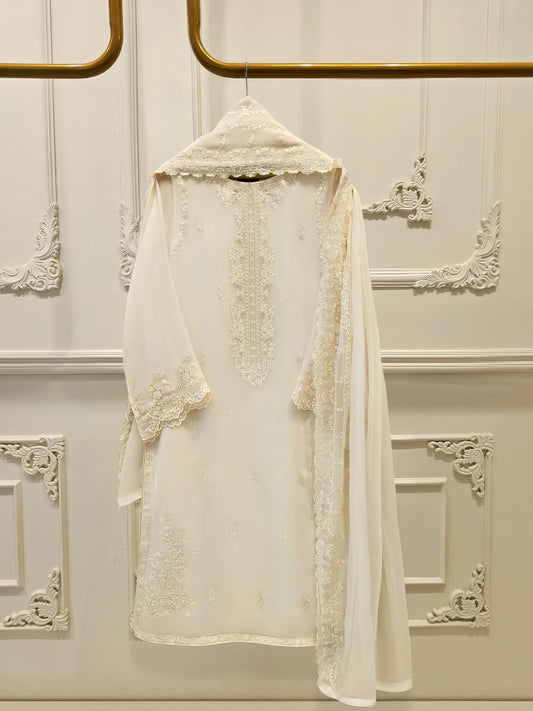 3 Piece - Pure Bamber Chiffon Embroidered Suit S112078