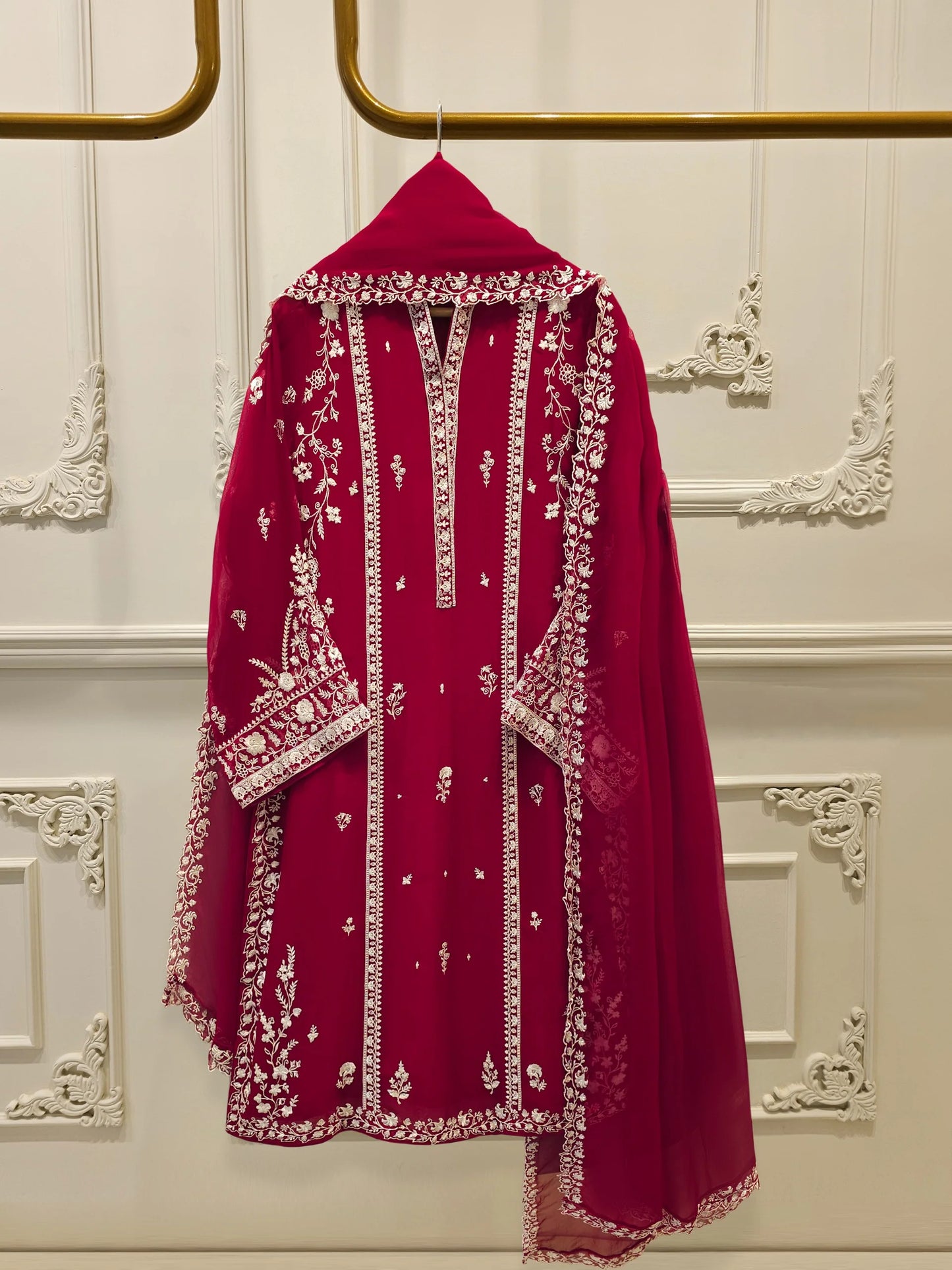 3 Piece - Pure Chiffon Embroidered Suit S112094