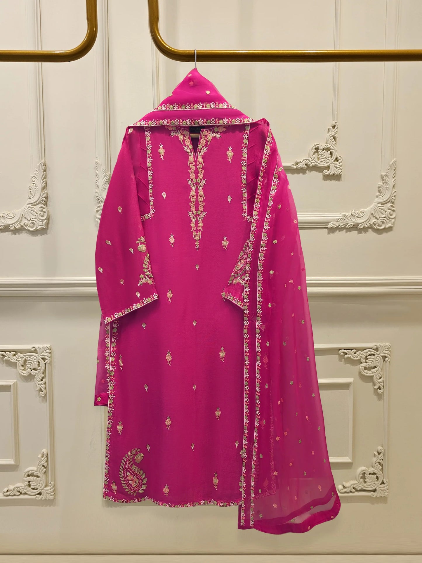 3 Piece - Pure Embroidered Cotton Net Suit S112196