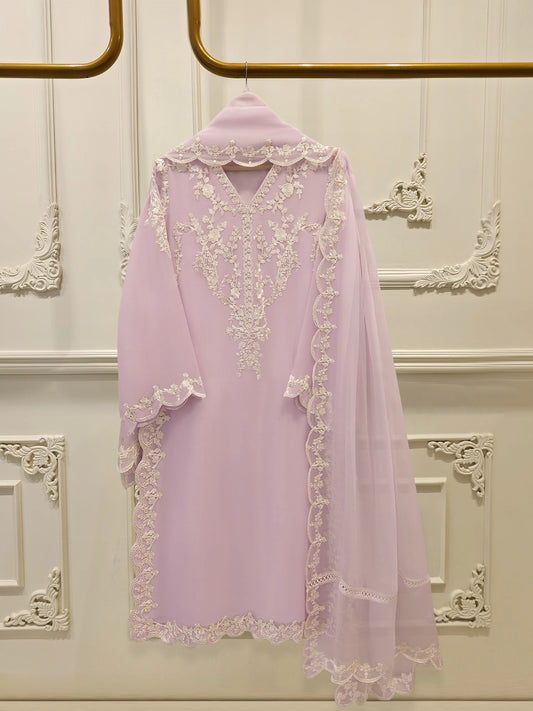 3 Piece - Pure Chiffon Embroidered Suit S112195