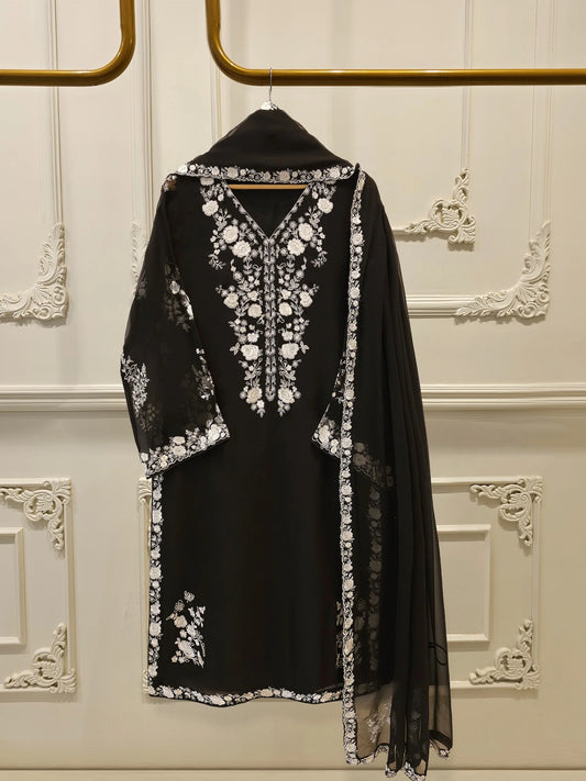 3 Piece - Pure Chiffon Embroidered Suit S112225