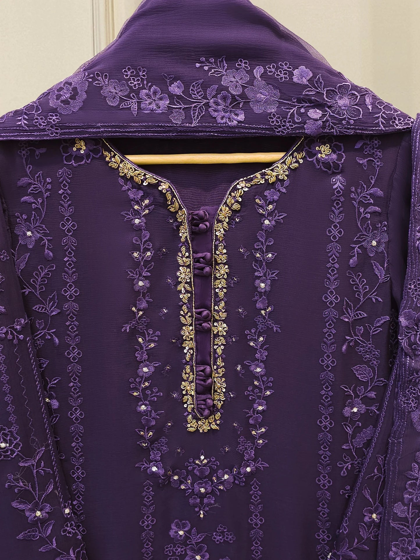 3 Piece - Pure Chiffon Embroidered Suit S112525