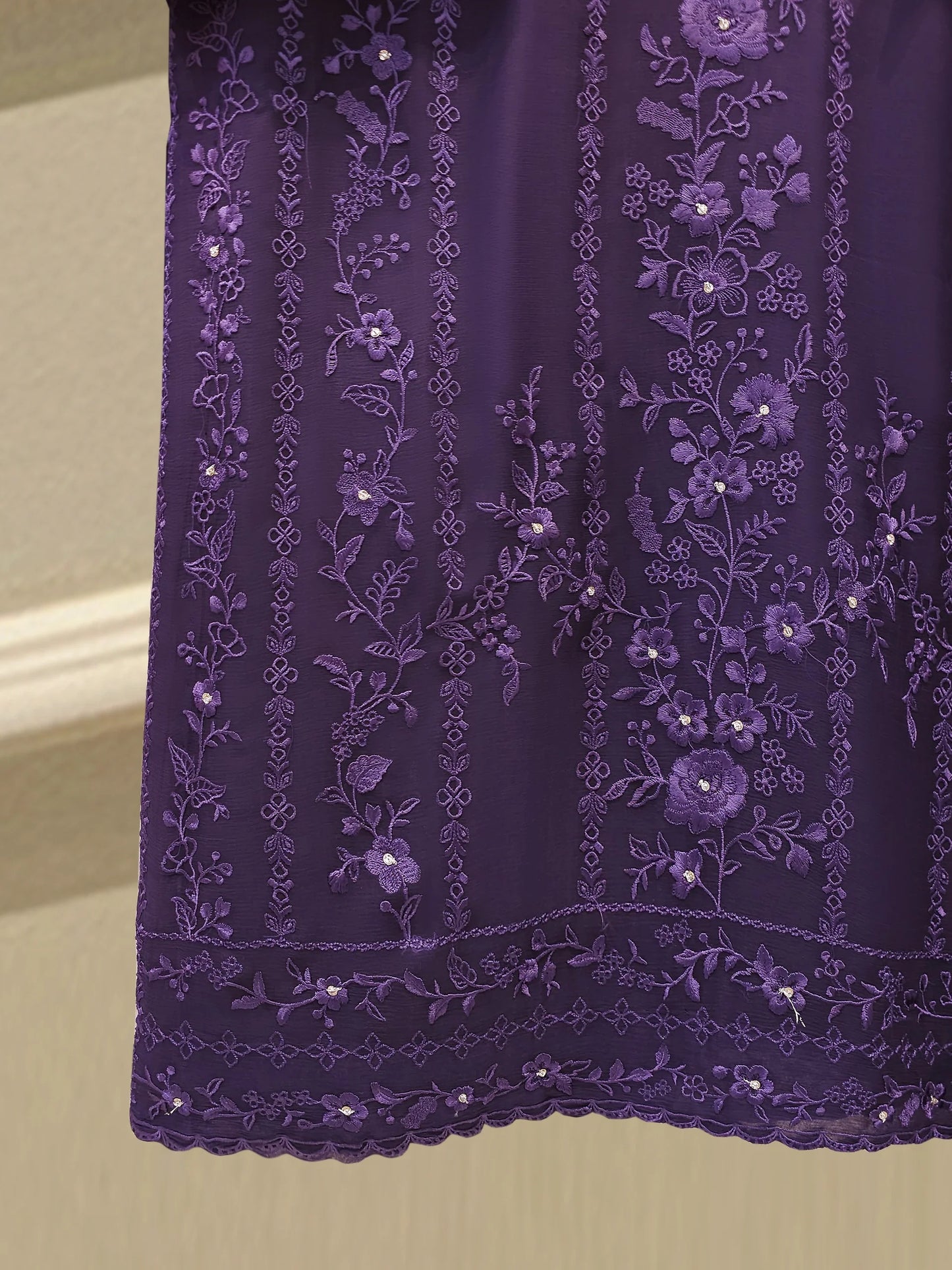 3 Piece - Pure Chiffon Embroidered Suit S112525